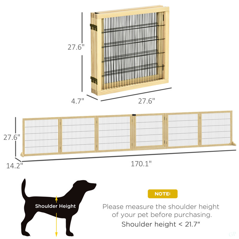 6-Panel Folding Dog,Wooden Pet Gate