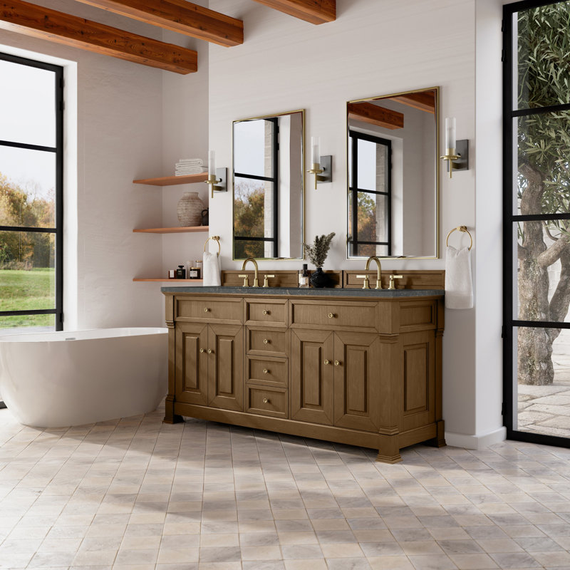 Brookfield 72'' W Double Vanity, Honey Oak, Parisien Bleu