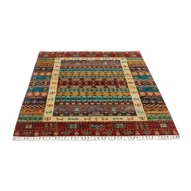 Tapis tribal rouge et multicolore 4 x 6