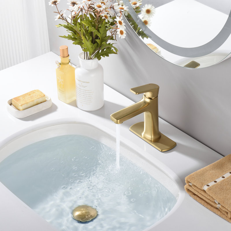 Dean Collection Single-Handle 1-3 Hole Lavatory Bathroom Sink Faucet with Matching Deck Plate - Brushed Gold, Brushed Gold