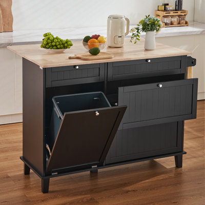 Kitchen Island Cart Storage Cabinet Serving with Drawer & Trash Cabinet by Lark Manor