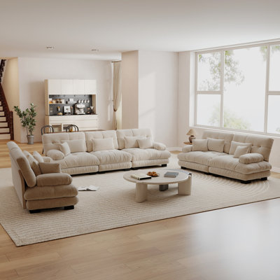 3-Piece Chenille Living Room Sofa Set with Deep Seats, Warm Beige