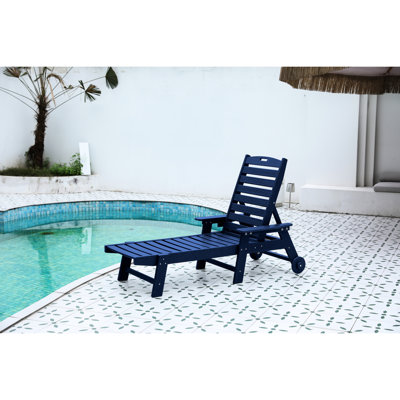 5 chaises longues de patio bleu marine avec porte-gobelet, roues pour piscine, terrasse, extérieur extérieur, 5 positions, bord de piscine
