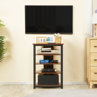 TV Stand, AV Media Stand, Corner Audio Tower with Storage Shelves and Steel Frame, Living Room Storage