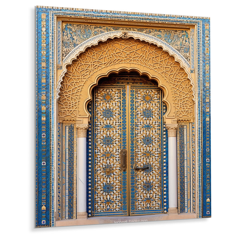 Reproduction murale en métal Morroco Palace Golden Doors IV - Morroco, H 32 po x l 16 po