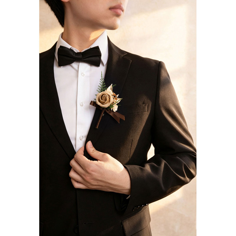 Boutonnières Ling's Moment en brun noyer et beige sable (ensemble de 2), Gant brun et doré