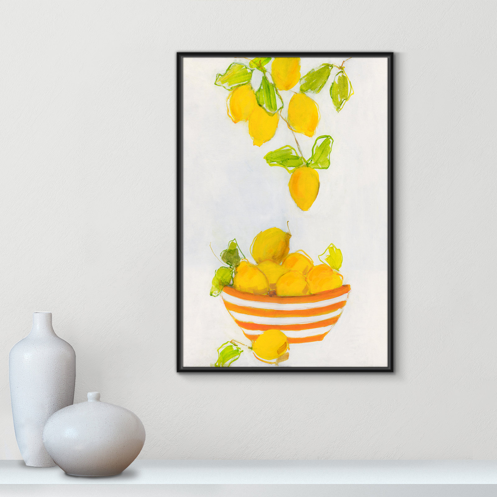 Darcy "Lemonlicious" Painting by Sally Swatland, 37.5" H x 25.5" W x 2" D, Black Framed Canvas