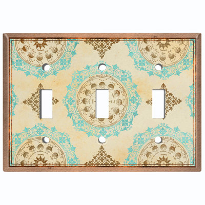 Elegant Damask Astronomy Crest 3 - Gang Toggle Light Switch Standard Wall Plate