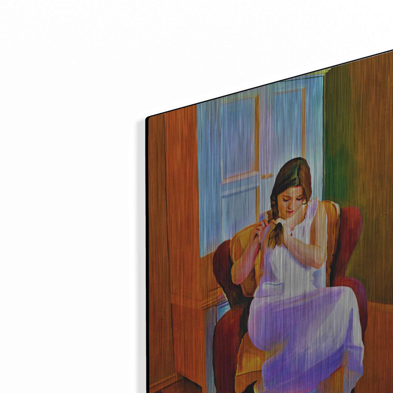 Art luxueux en métal «Lady Sitting On A Chair» par Ata Al «Lady Sitting On A Chair» par Ata Alishahi, H 16 po x l 12 po