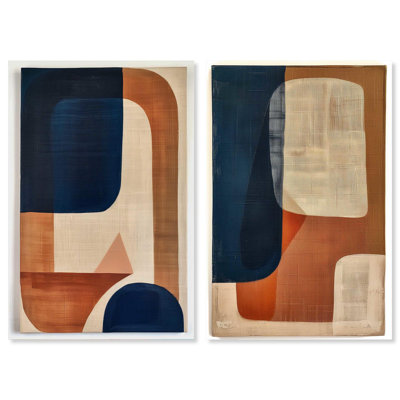 Blue Cream Set Canvas Set of 2 Boho Abstract by Art Remedy
