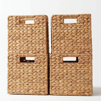 4 Pack Wicker Storage Baskets, Water Hyacinth Woven Rattan Organizer Bins With Handles, Cube Baskets For Shelves