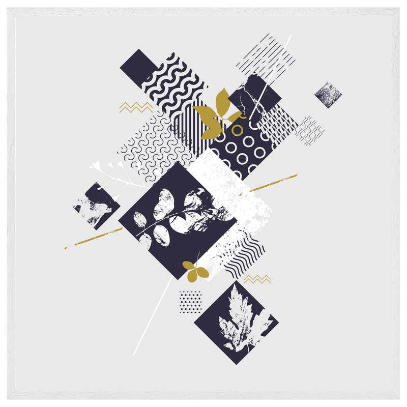 Wakely Geometric Squares & Leaves 1 Piece Single Picture Frame Wall Art, 41cm H x 41cm W x 4cm D, White Framed
