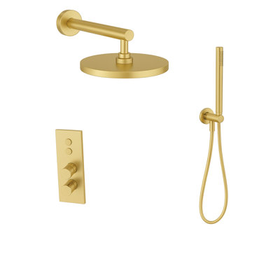 LineaBox Vertical Round Shower System with 2-Way Diverter, 8-Inch Rain Shower Head and Wall Mounted Hand Shower, Valve Included
