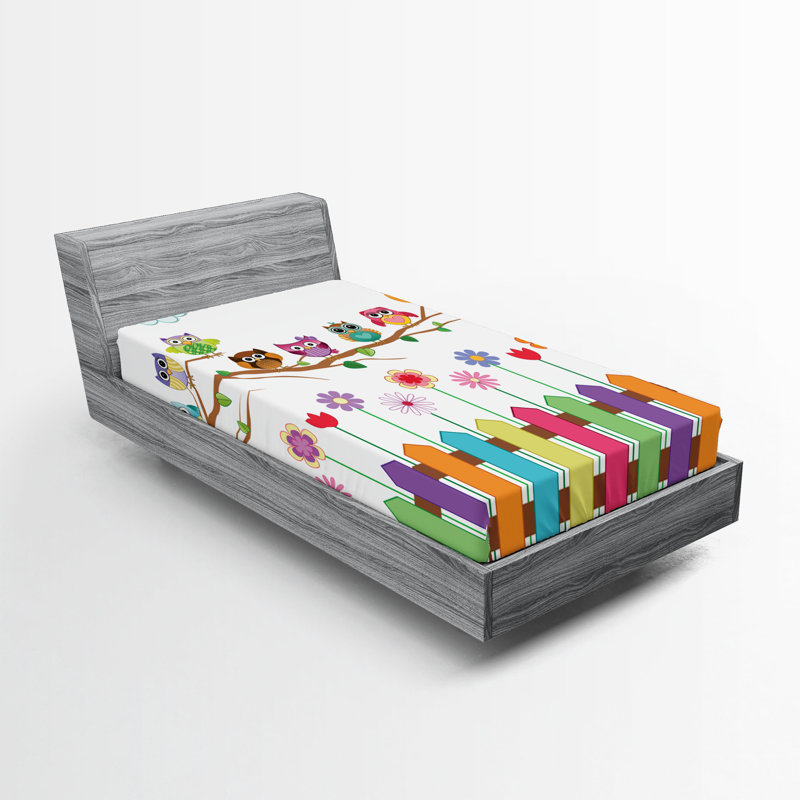 Multicolore Ambesonne Owls, Drap-housse de taille simple