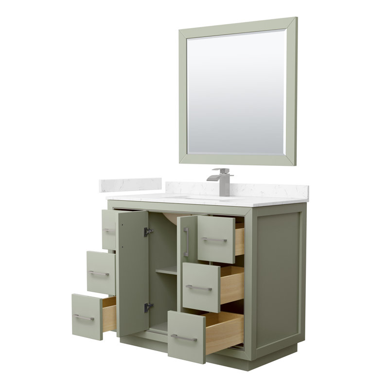 Icon 42" Single Bathroom Vanity Set with Mirror, Brushed Nickel, Carrara, Light Green