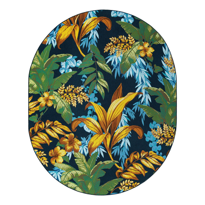 Brett Floral Blue/Yellow Indoor / Outdoor Area Rug, Oval 4'1" x 6'1"