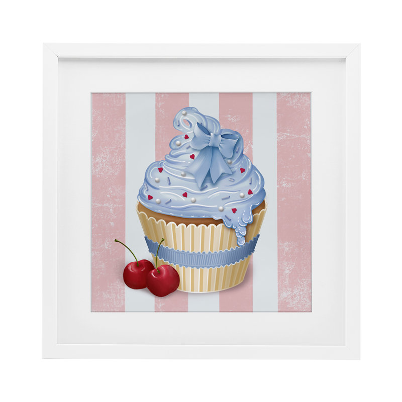 «Pastel Cupcake & Cherries», reproduction encadrée sous verre, design par Lori Mosley, H 13 po x l 13 po, Cadre blanc côtier