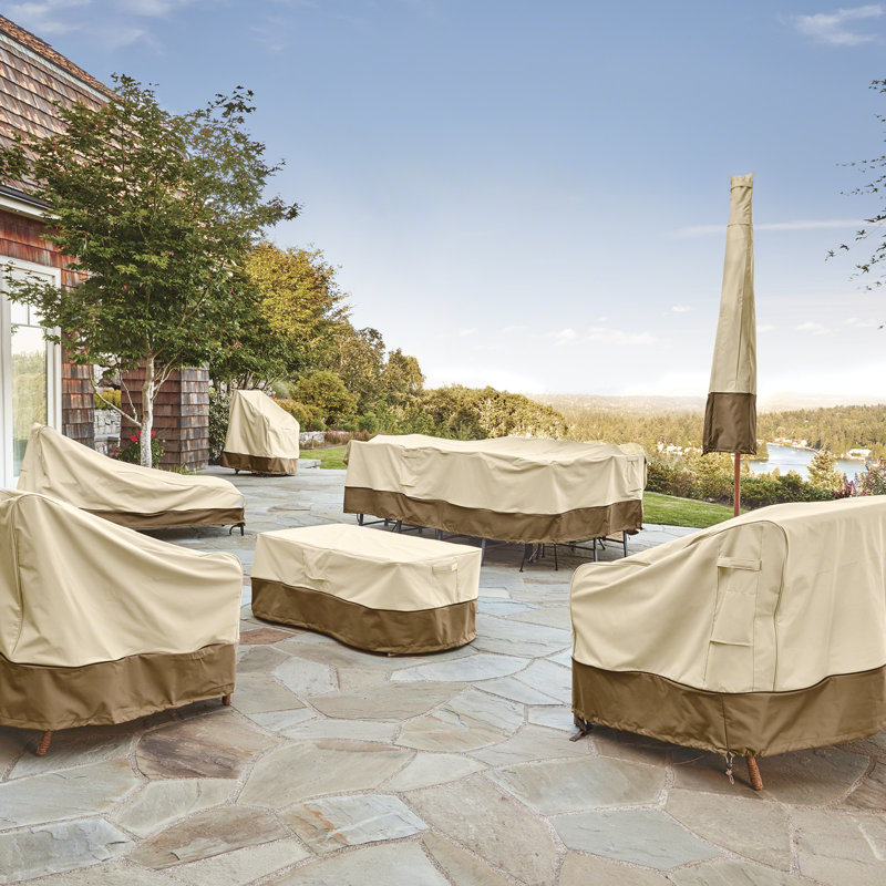 44-Inch Beige and Brown Polyester Fire Pit Cover