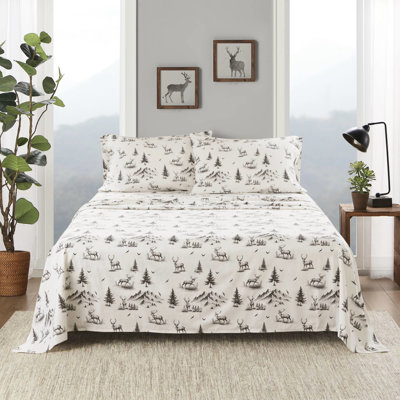 Ensemble de draps 4 pièces en toile de cerf grise, 100% flanelle de coton, brossé pour plus de douceur, couvre-matelas de 12 po, 14 po, est livré avec