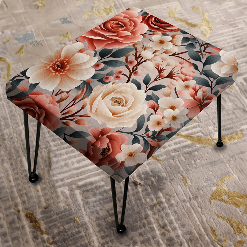 Watercolor Color And Beige Floral Pattern - Floral Rectangle Ottoman