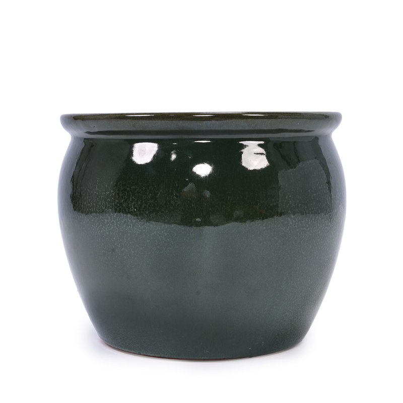 3 Pieces Glossy Antique Blue Ceramic Flowerpot, All-Weather, Built-In Drainage For Root Development Modern Zinnias, Blue