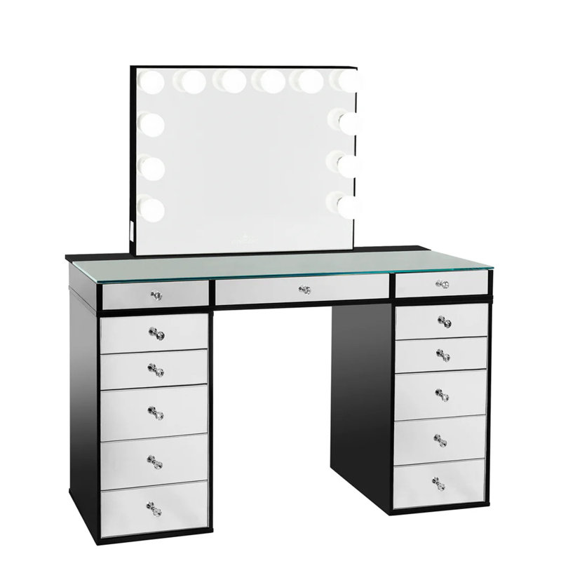 Slaystation Plus 2.0 Mirrored Tabletop With Hollywood Glow Lite Plus Mirror And  5 Drawer Units Bundle