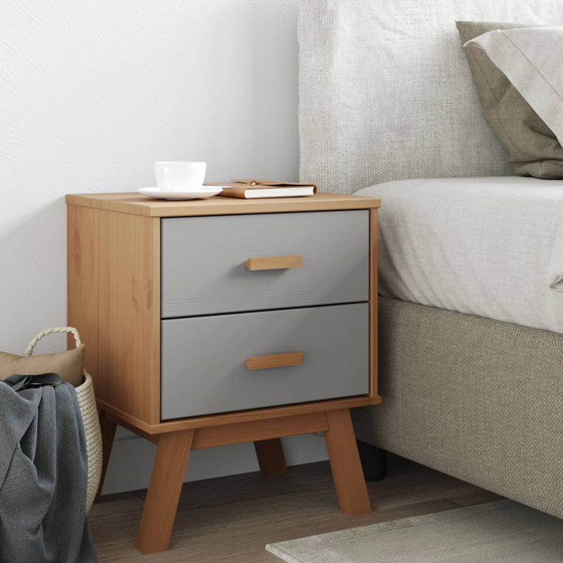 Dorothy  45cm W Solid + Manufactured Wood Bedside Table, Grey/Brown