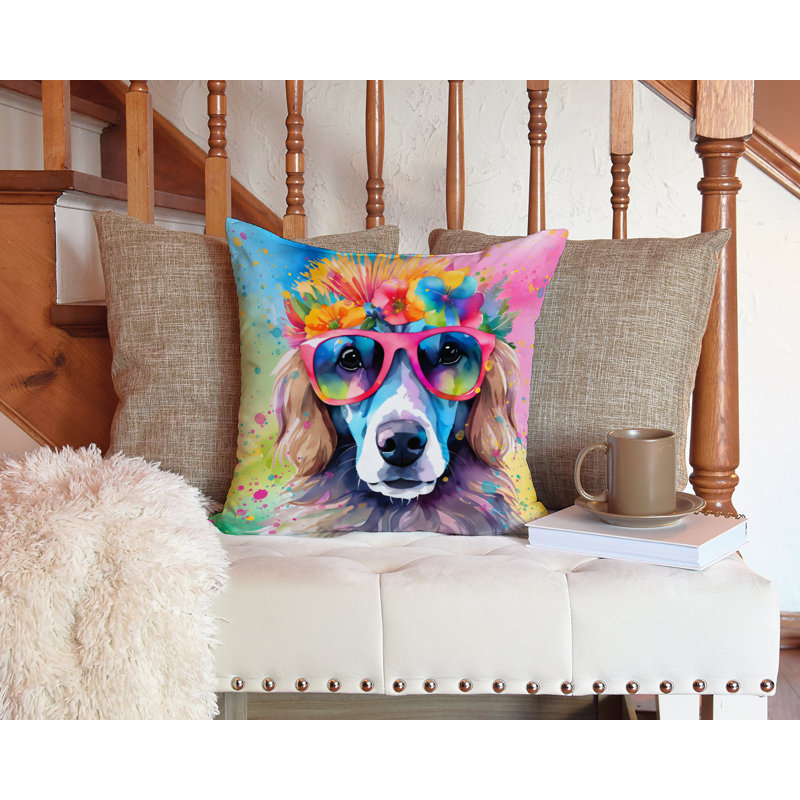 Coussin décoratif en tissu Poodle Hippie Dawg, 14 po x 14 po, Carré
