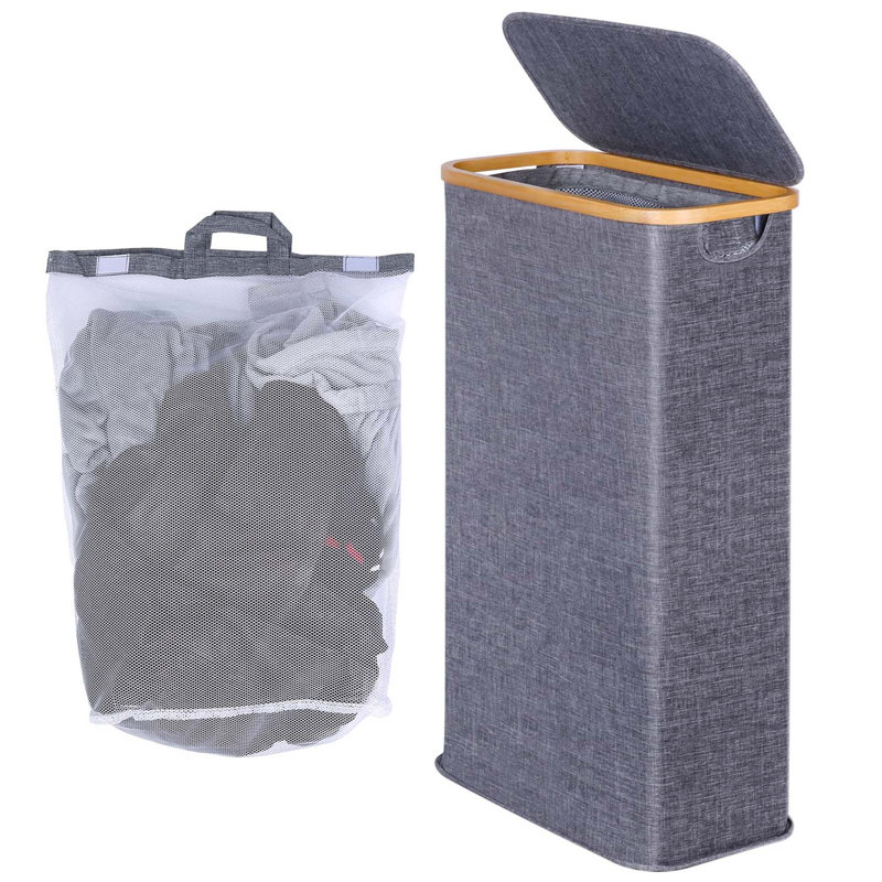 Bhargava Fabric and Bamboo Laundry Hamper, 70 x 41 x 22, Blue Grey