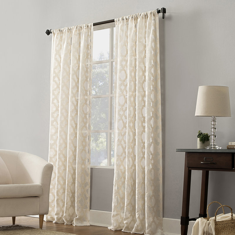 Anuel Trellis Jacquard Sheer Rod Pocket Curtain Panel, Cream, 52" W x 84" L