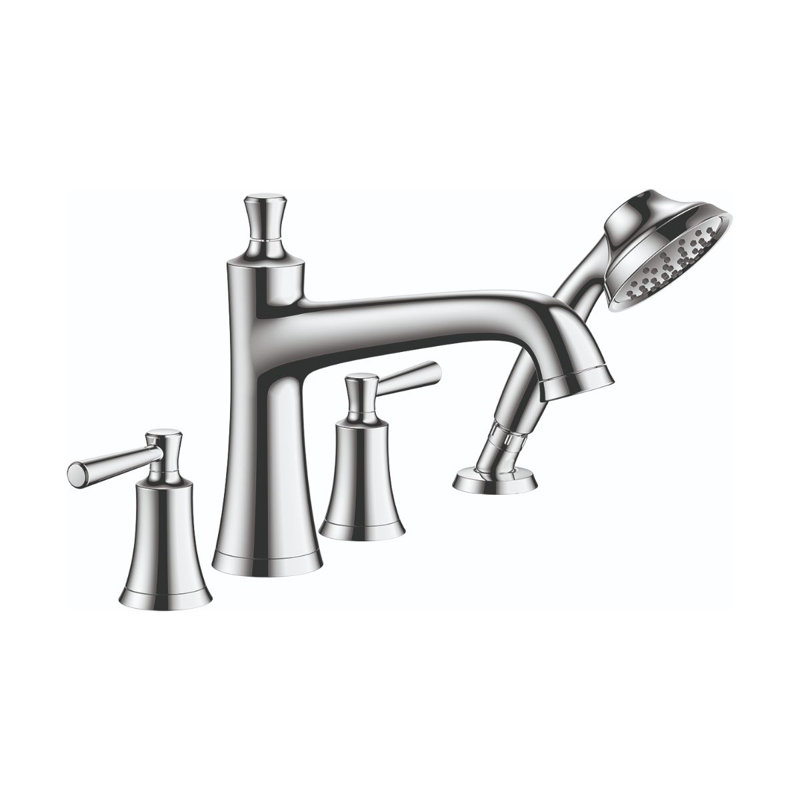 Joleena Double Handle Deck Mounted Roman Tub Faucet Trim with Diverter and Handshower, Chrome