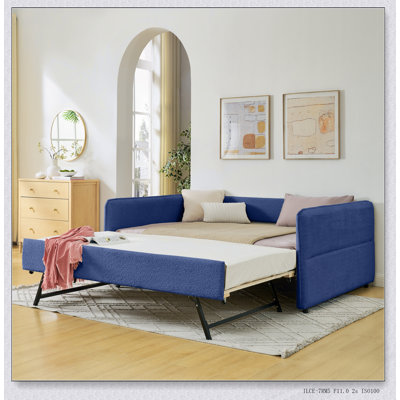 Lit de jour luxueux en tissu Boucle avec couchette escamotable, canapé-lit capitonné pour une assise et un sommeil polyvalents et confortables