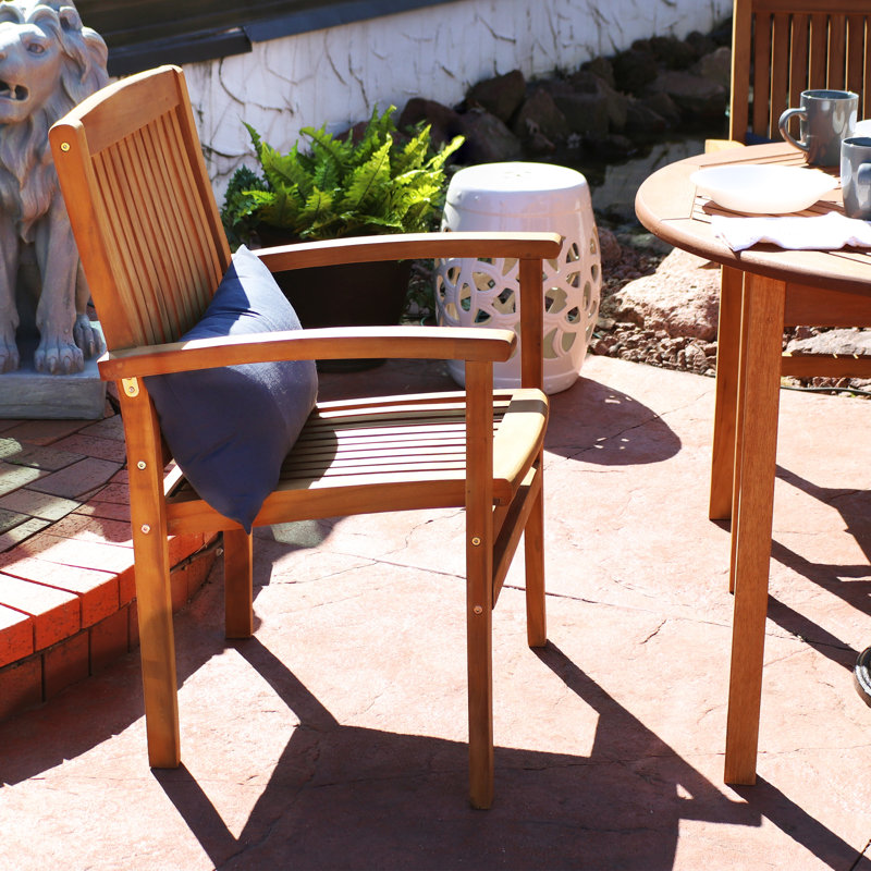 Sunnydaze Light Brown Teak Outdoor Stacking Dining Armchair