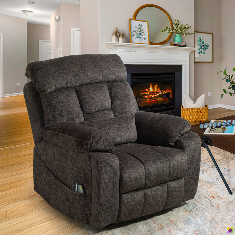 Vayun 40.94"W Chenille 4 Motors Liftable Recliner, Adjustable Headrest, Dark Brown