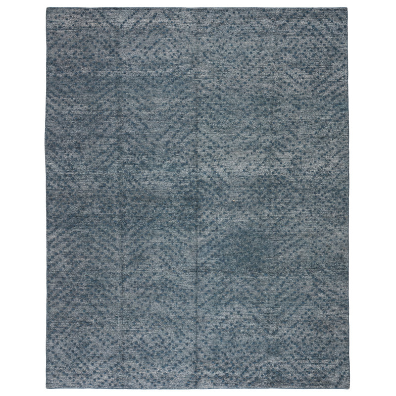 Tapis bleu à motif géométrique fait à la main Levke, Rectangle de 5 pi x 8 pi