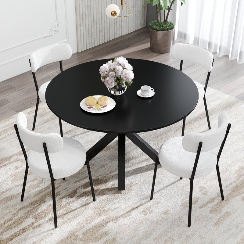 5 - Piece Round Pedestal Dining Set, White/Black, Black