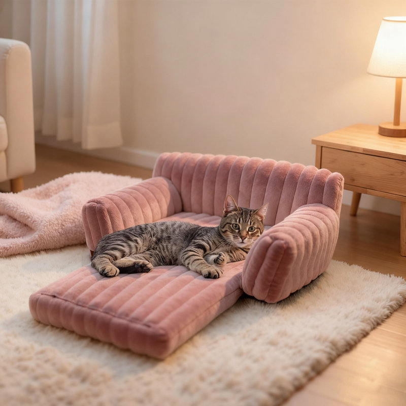 Canapé pour chat pour animaux de compagnie - Canapé-lit pliable pour animaux de compagnie à double couche, lit pour animaux de compagnie moyen et petit avec molleton en velours côtelé doux de qualité supérieure
