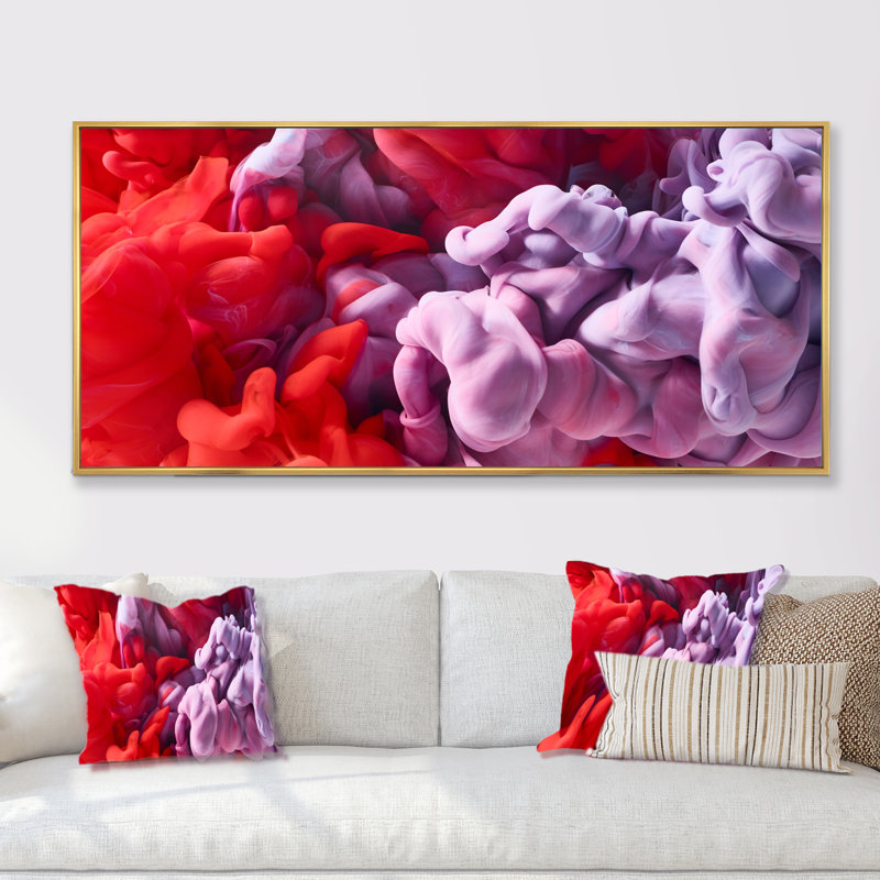 Encre rouge et rose II, impression sur toile, H 30 po x l 40 po x P 1,5 po, Cadre doré