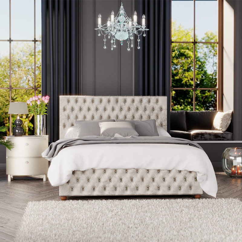 Upholstered Ottoman Bed, Pearl, Small Double (4')
