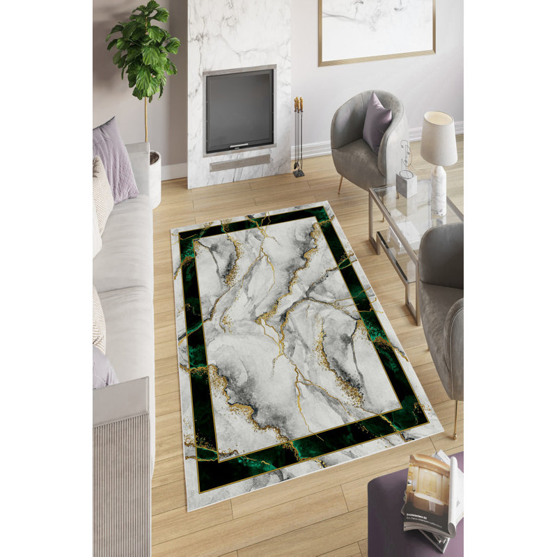 Eco-Friendly Area Rug, Grey, 5.9 x 9.2 Feet | 100% Polyester, 650 g/m², 0.2 in Pile Height | Antibacterial, Non-Slip PVC Dot Underside, Machine Washable, Perfect for Living Room & Bedroom Décor