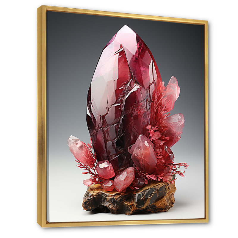 Pierre spirituelle rouge rhodonite - impression, H 32 po x l 24 po x P 1 po, Cadre flottant doré