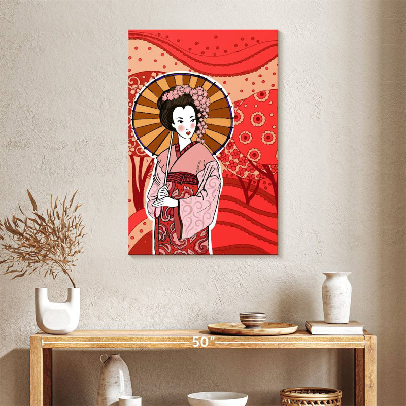 Geisha japonaise Leisha au printemps, H 36 po x l 24 po
