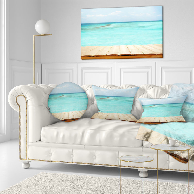 Coussin de seascape en bois planches sur fond sea, 16 po x 1 po, Coussin décoratif