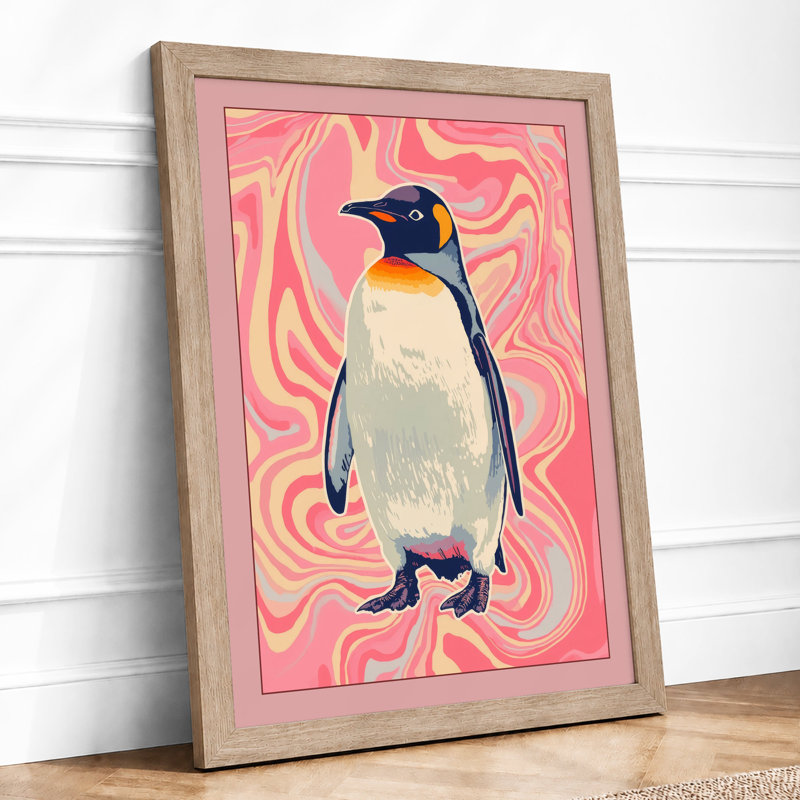 Penguin in Psychedelia Eclectic - Framed Print, Oak, A4 - 29.7 x 21.0 cm