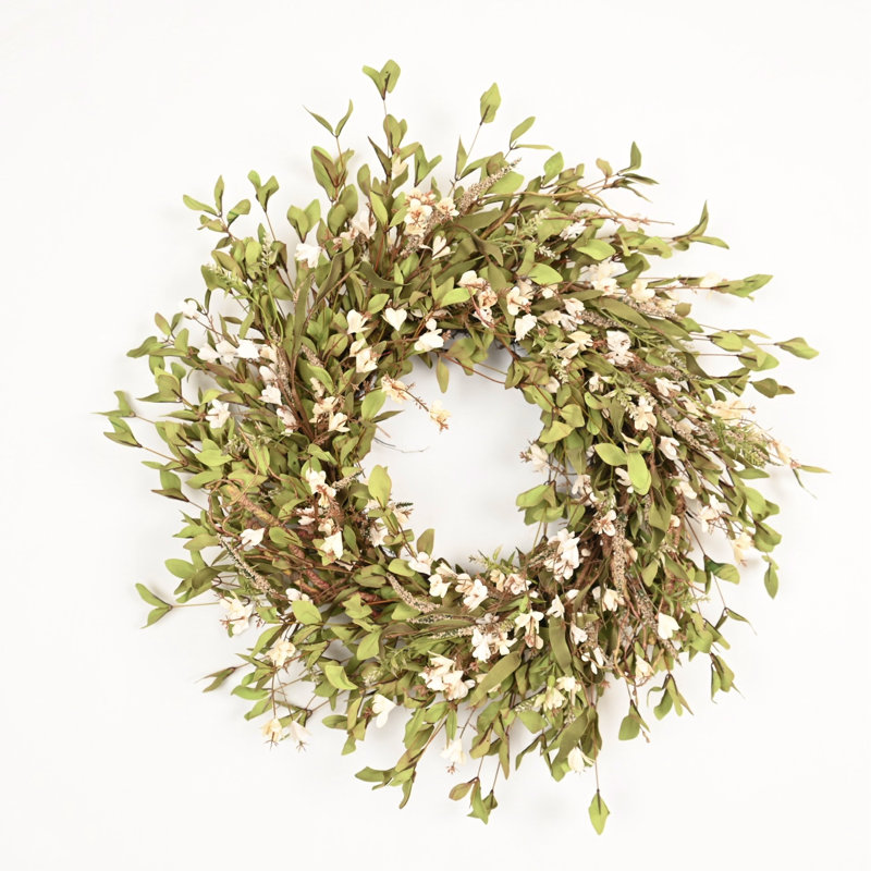 Grande couronne de fleurs artificielles de 26 po avec serre, Green;Cream