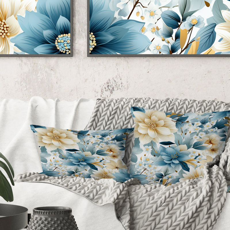 Boho bleu floral Mandala Serenity I - coussin à imprimé floral