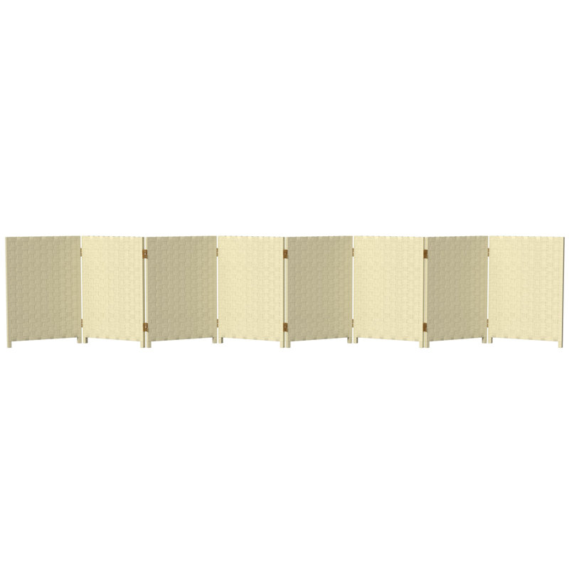 2 Ft. Tall Woven Fiber Room Divider - 8 Panel - Cream, 8, Beige