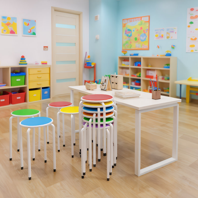 6-Pack Stackable Chairs With Colorful Seats And White Legs, White