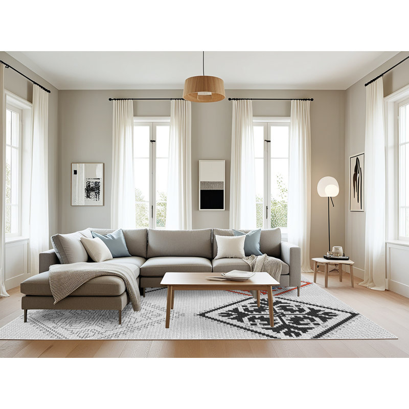 Tapis noir/zone orange à motifs, Rectangle 8 pi x 12 pi