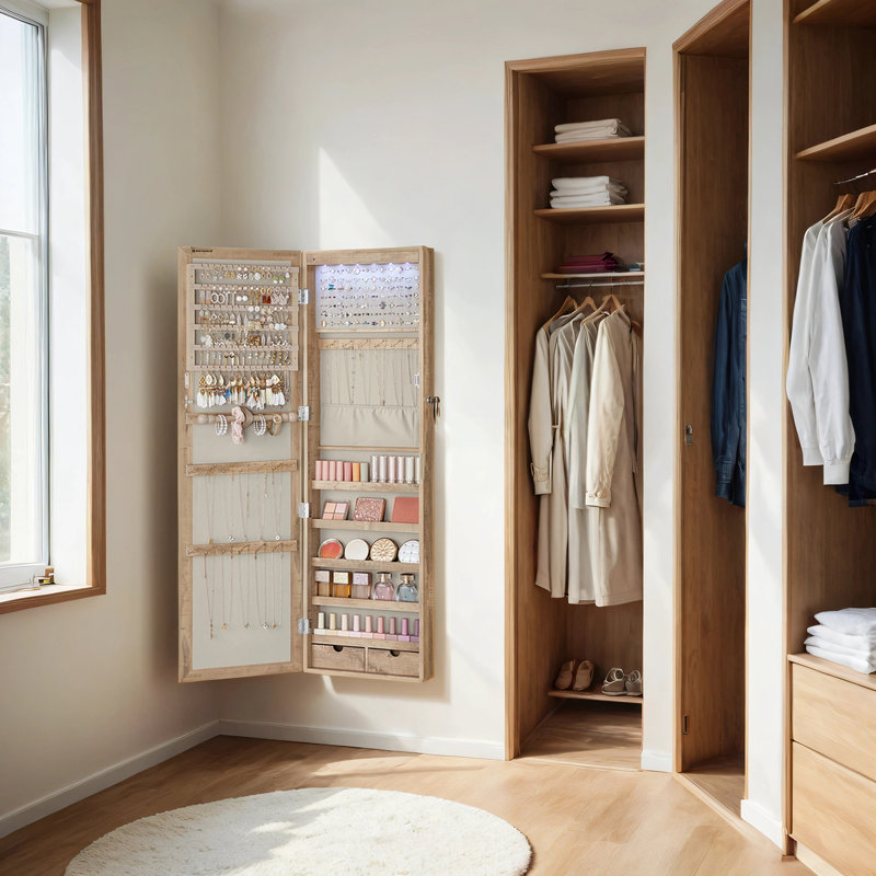 Over The Door Jewelry Armoire with Mirror, Oak